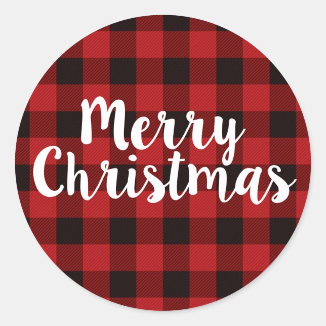 Merry Christmas Plaid | Round Stickers (Front)