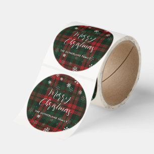 Merry Christmas Plaid Script Custom Holiday Classic Round Sticker