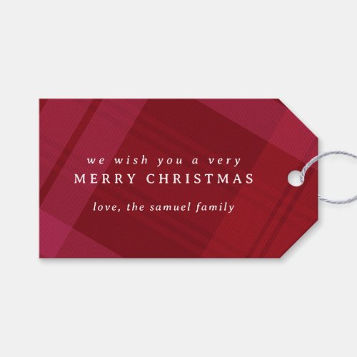 Merry Christmas plaid simple red personalized Gift Tags