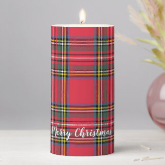Merry Christmas Plaid Tall Pillar Candle