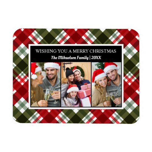 Merry Christmas Plaid Tartan Photo Collage Magnet