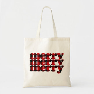 Merry Christmas Plaid Tote Bag