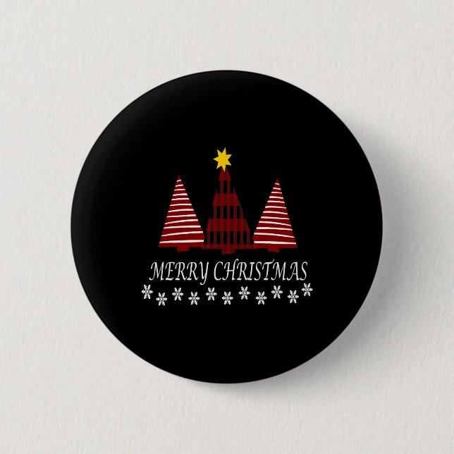 Merry Christmas Plaid Tree Snowflake Xmas Holiday  Button (Front)