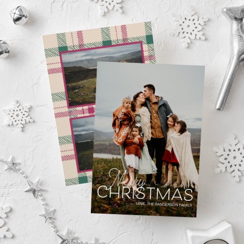 Merry Christmas Plaid Vertical Photo Greeting Card