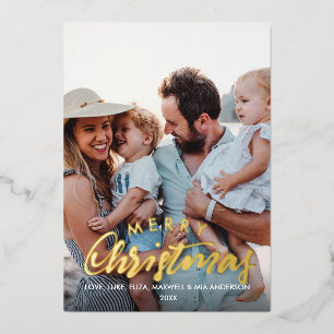 MERRY CHRISTMAS Plain Personalized Photo Foil Invitation