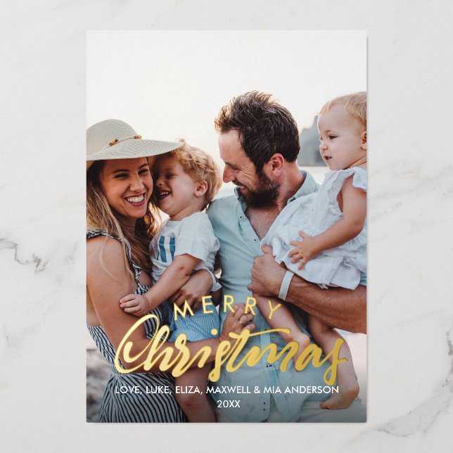 MERRY CHRISTMAS Plain Personalized Photo  Foil Invitation (Front)