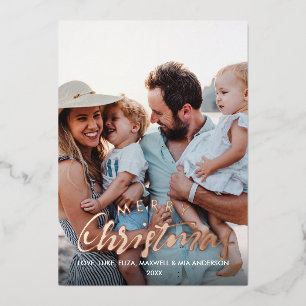 MERRY CHRISTMAS Plain Personalized Photo ROSE GOLD Foil Invitation