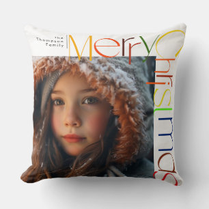 Merry Christmas playful letters custom photo Throw Pillow