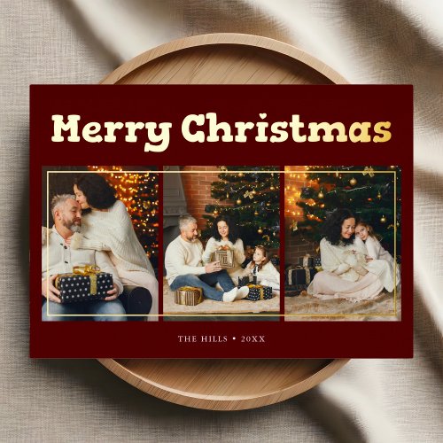 Merry Christmas Playful Photo Red Foil Holiday Card