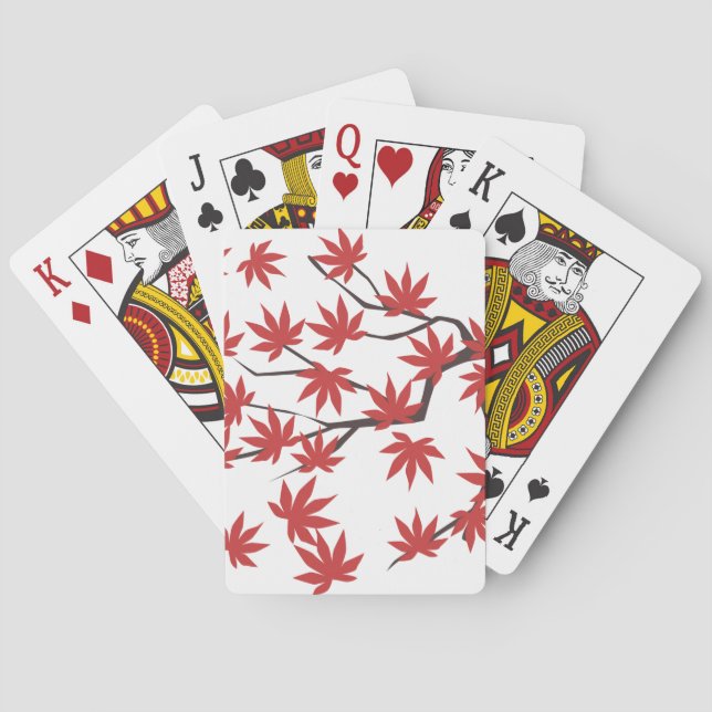 Merry Christmas Playing Card Deck Red Leaves (Back)