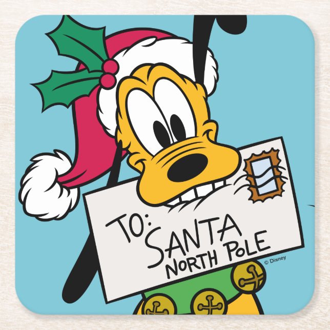 Merry Christmas | Pluto Santa Claus Square Paper Coaster (Front)