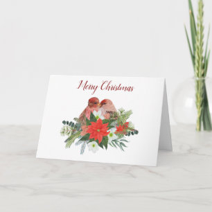 Merry Christmas Poinsettia and Two Red Birds Card
