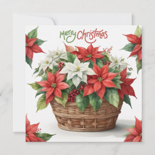 Merry Christmas Poinsettia Basket Holiday Card
