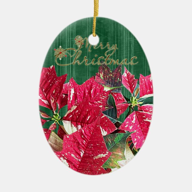 Merry Christmas Poinsettia Ceramic Ornament (Front)