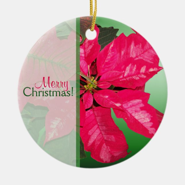 Merry Christmas Poinsettia Ceramic Ornament (Front)