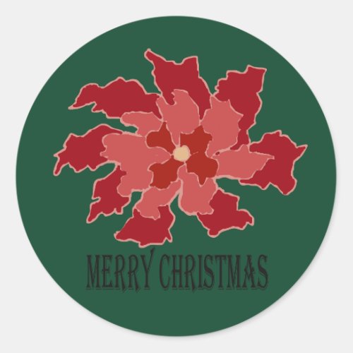 Merry Christmas Poinsettia Classic Round Sticker