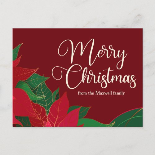 Merry Christmas Poinsettia Elegant Red Custom Postcard