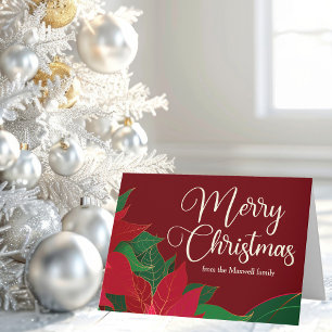 Merry Christmas Poinsettia Elegant Red Customized Card