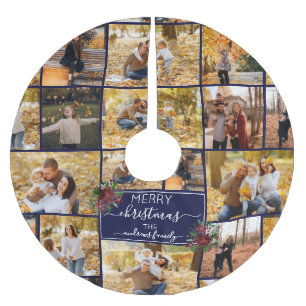 Merry Christmas Poinsettia Family Photo Collage Brushed Polyester Tree Skirt