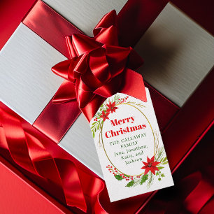 Merry Christmas Poinsettia Festive Personalized Gift Tags