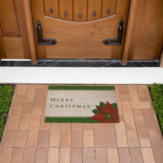 Merry Christmas Poinsettia Fiber Doormat (Insitu (Outdoor))