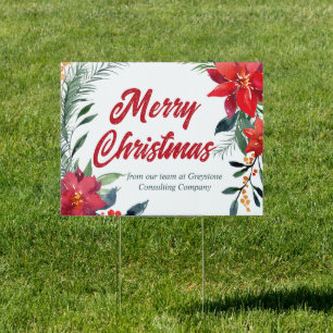 Merry Christmas Poinsettia Floral Company Yard Sign