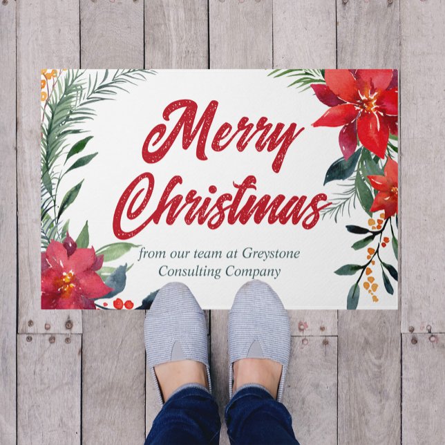 Merry Christmas Poinsettia Floral Custom Company Doormat (Creator Uploaded)