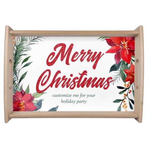 Merry Christmas Poinsettia Floral Custom Party Serving Tray