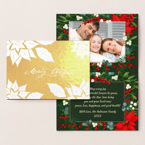 Merry Christmas Poinsettia frame Luxury  Foil Card