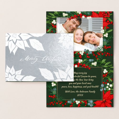 Merry Christmas Poinsettia frame Luxury Foil Card