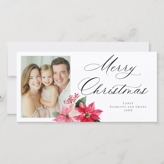 Merry Christmas Poinsettia Holiday Bouquet Card (Front)