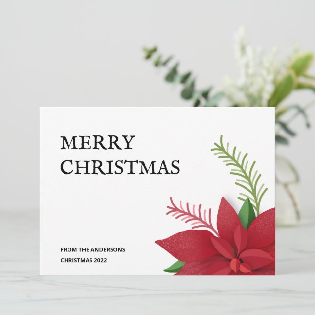 Merry Christmas Poinsettia  Holiday Card (Standing Front)