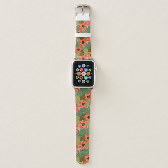 Merry Christmas | Poinsettia Holiday Pattern Apple Watch Band (Front)