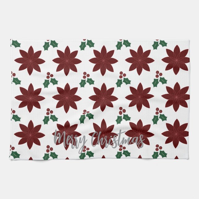 Merry Christmas Poinsettia -  Kitchen Towel (Horizontal)