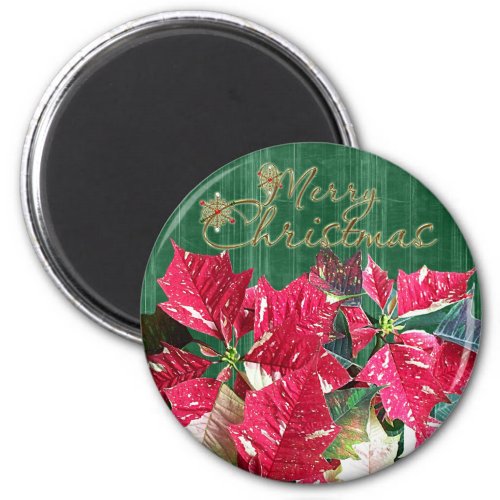 Merry Christmas Poinsettia Magnet