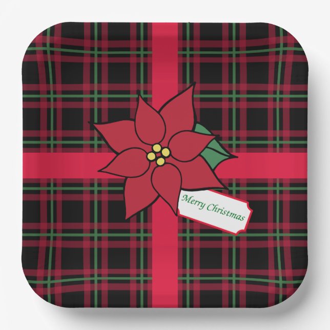 Merry Christmas Poinsettia Paper Plates (Front)