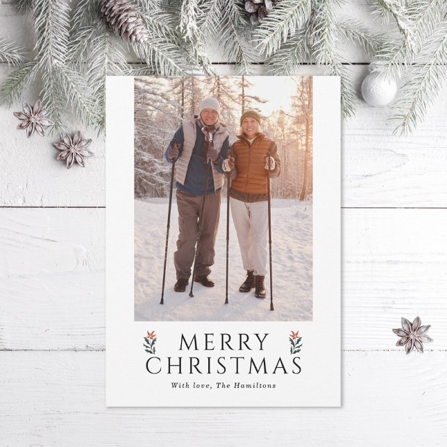 Merry Christmas Poinsettia Photo Holiday Card (Creator Uploaded)