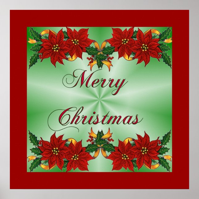 Merry Christmas Poinsettia Poster (Front)