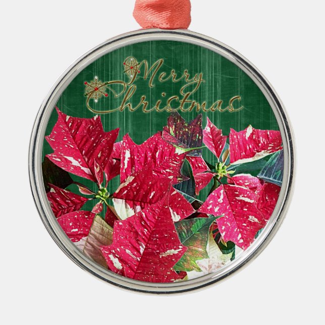 Merry Christmas Poinsettia Premium Ornament (Front)