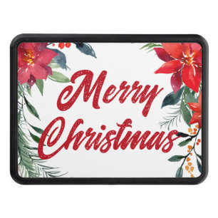 Merry Christmas Poinsettia Red Floral Holiday Hitch Cover