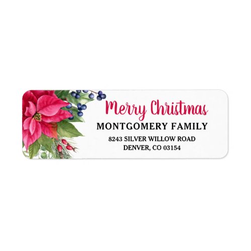 Merry Christmas Poinsettia Return Address Label