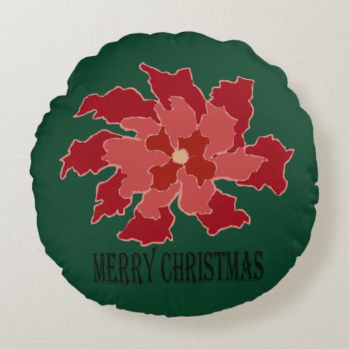 Merry Christmas Poinsettia Round Pillow