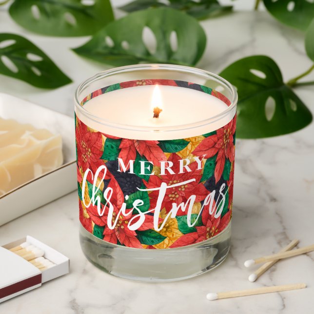 Merry Christmas Poinsettia Scented Candle (Lit)