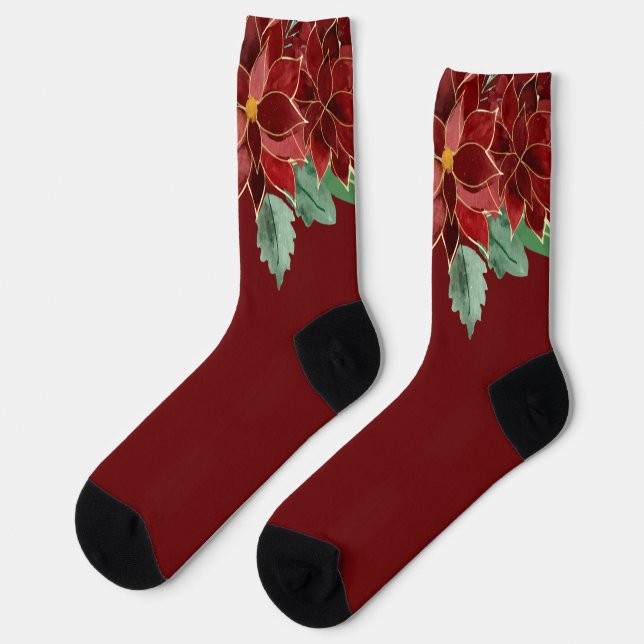 Merry Christmas Poinsettia Socks (Left)
