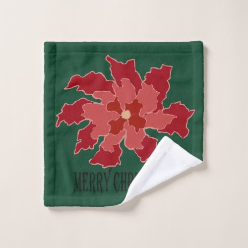 Merry Christmas Poinsettia Wash Cloth