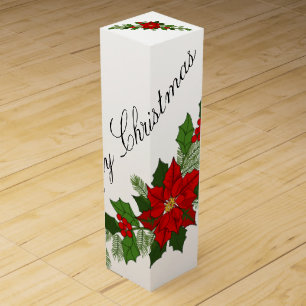 Merry Christmas Poinsettia Wine Gift Box