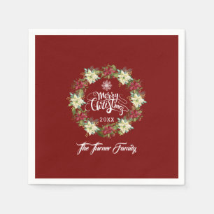 Merry Christmas Poinsettia Wreath Monogram Napkins