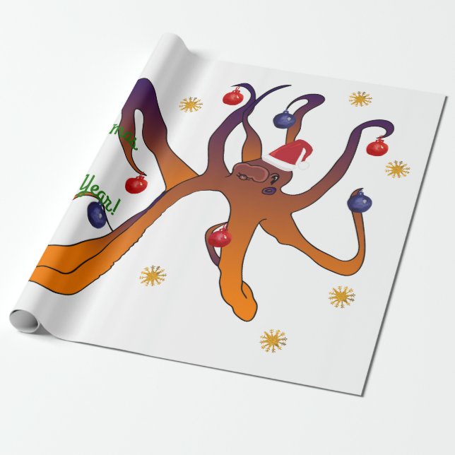 Merry Christmas Poinsettia Wreath Wrapping Paper (Unrolled)