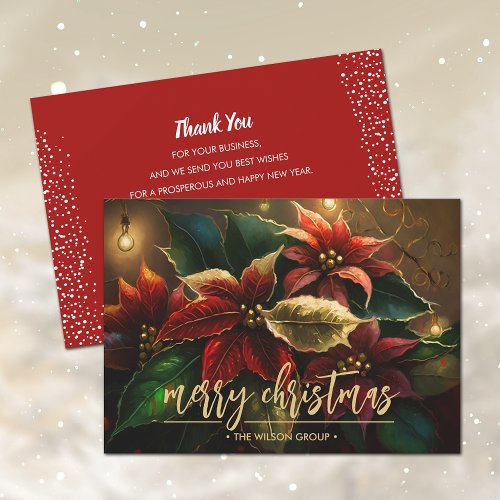 Merry Christmas Poinsettias Business Thank You Holiday Card