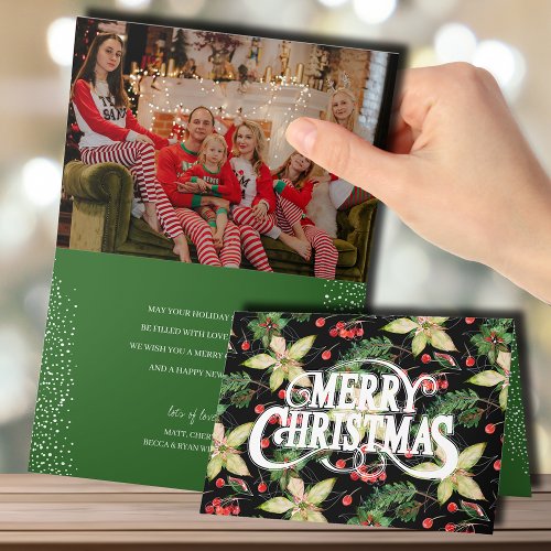 Merry Christmas Poinsettias Folded Holiday Photo Card